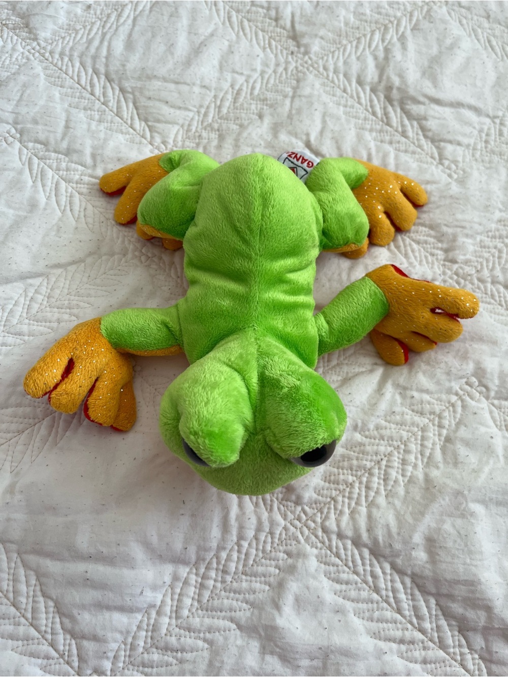 Kids Plush Green Frog Toy with Orange Paws